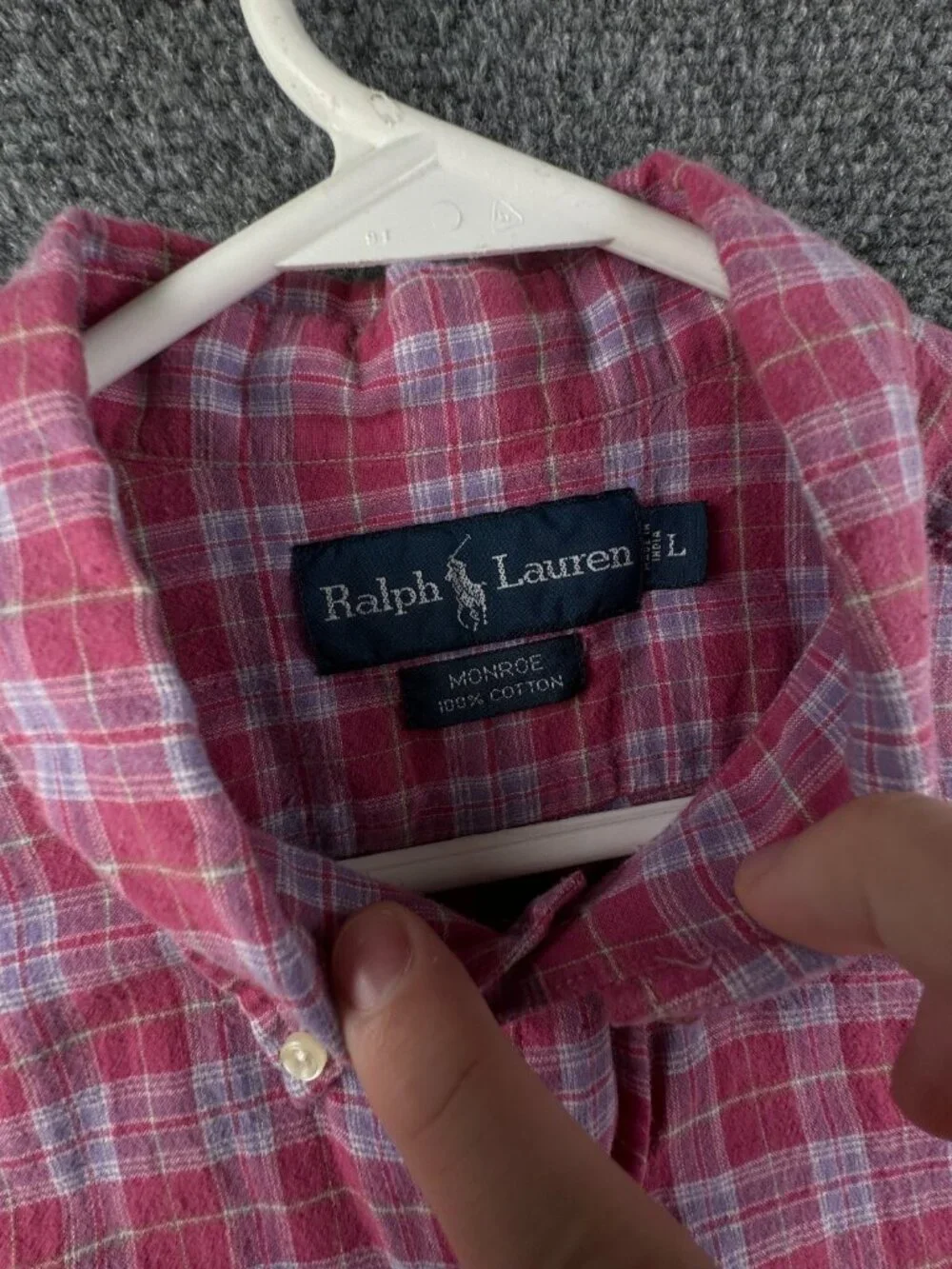 Ralph Lauren Monroe Red Blue Plaid Short Sleeve Button Up Shirt Men Cotton L